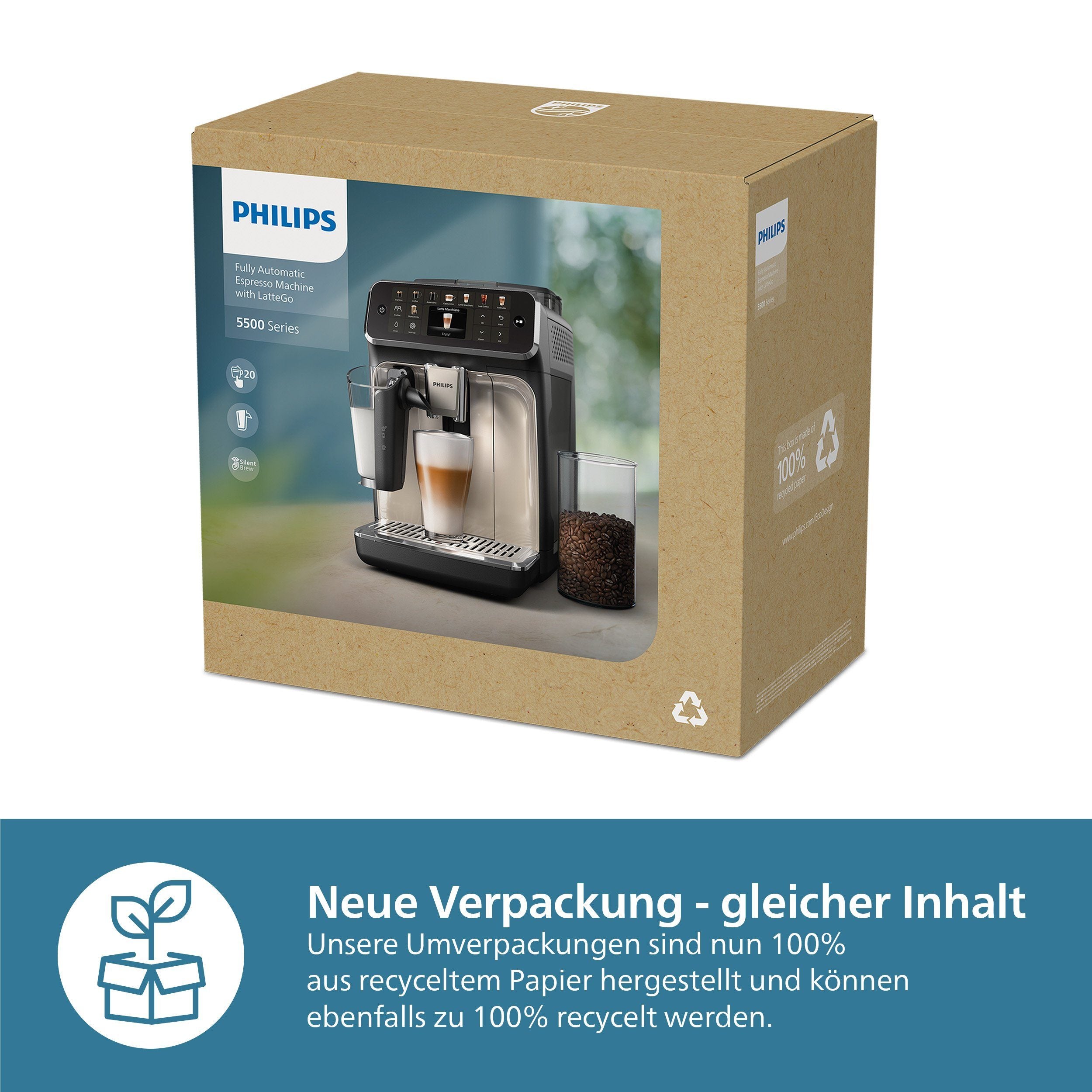 PHILIPS Kaffeevollautomat EP5544/50 5500 Series, 20 Kaffeespezialitäten